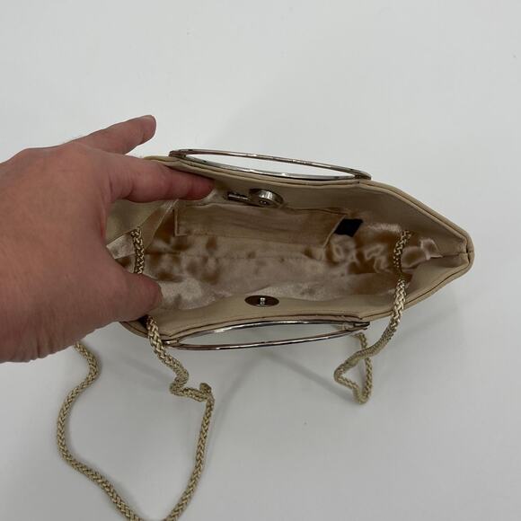 Kate Landry Rhinestones Cocktail Tan Purse Clutch Handle Grommets Strap Retro - Picture 10 of 14